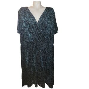 Lane Bryant Velvet Burnout Floral Wrap‎ Dress Plus 26/28 Teal officecore formal